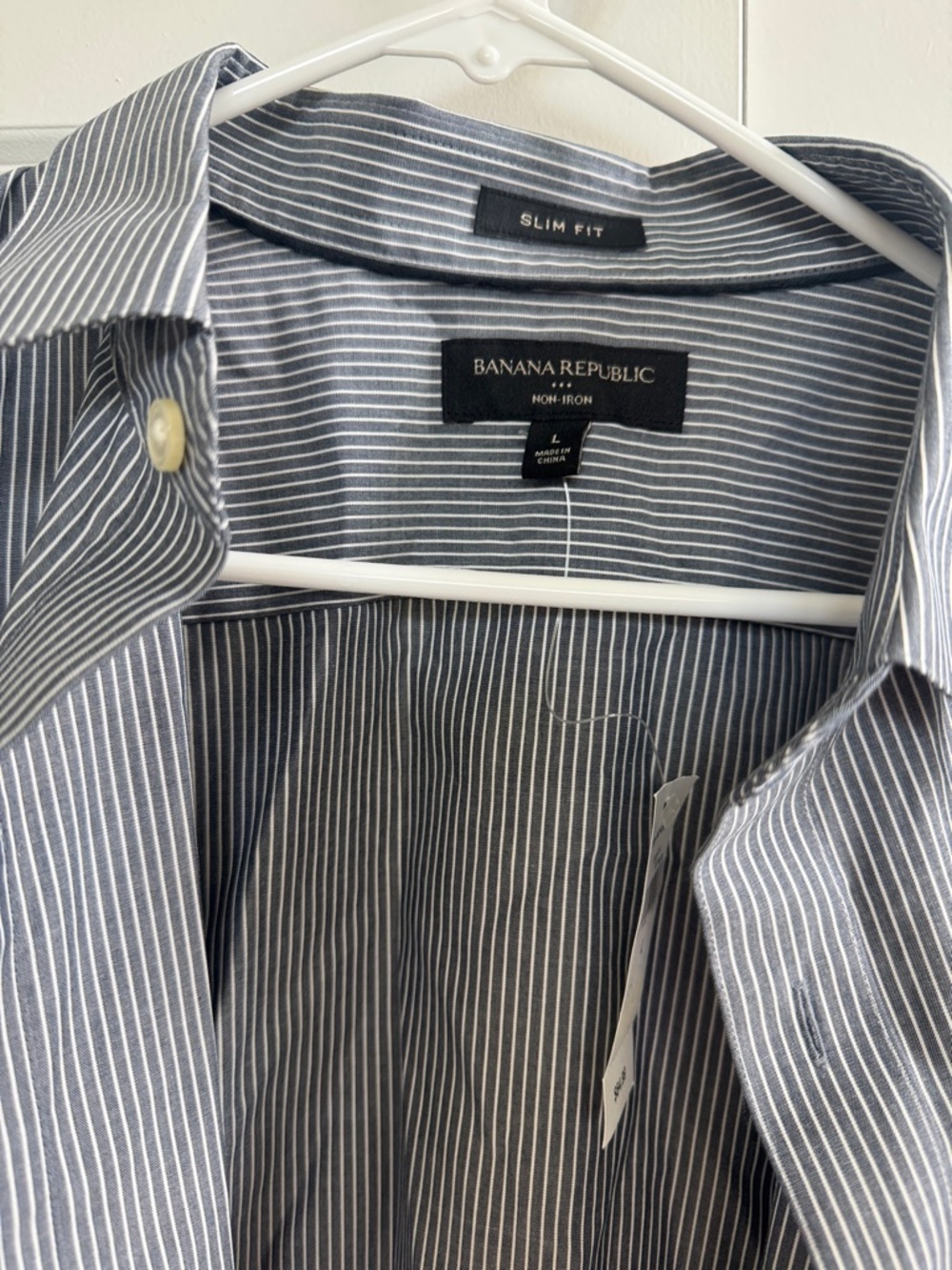 Banana Republic Navy and White Pinstripe Dress Shirt - Picture 2 of 7